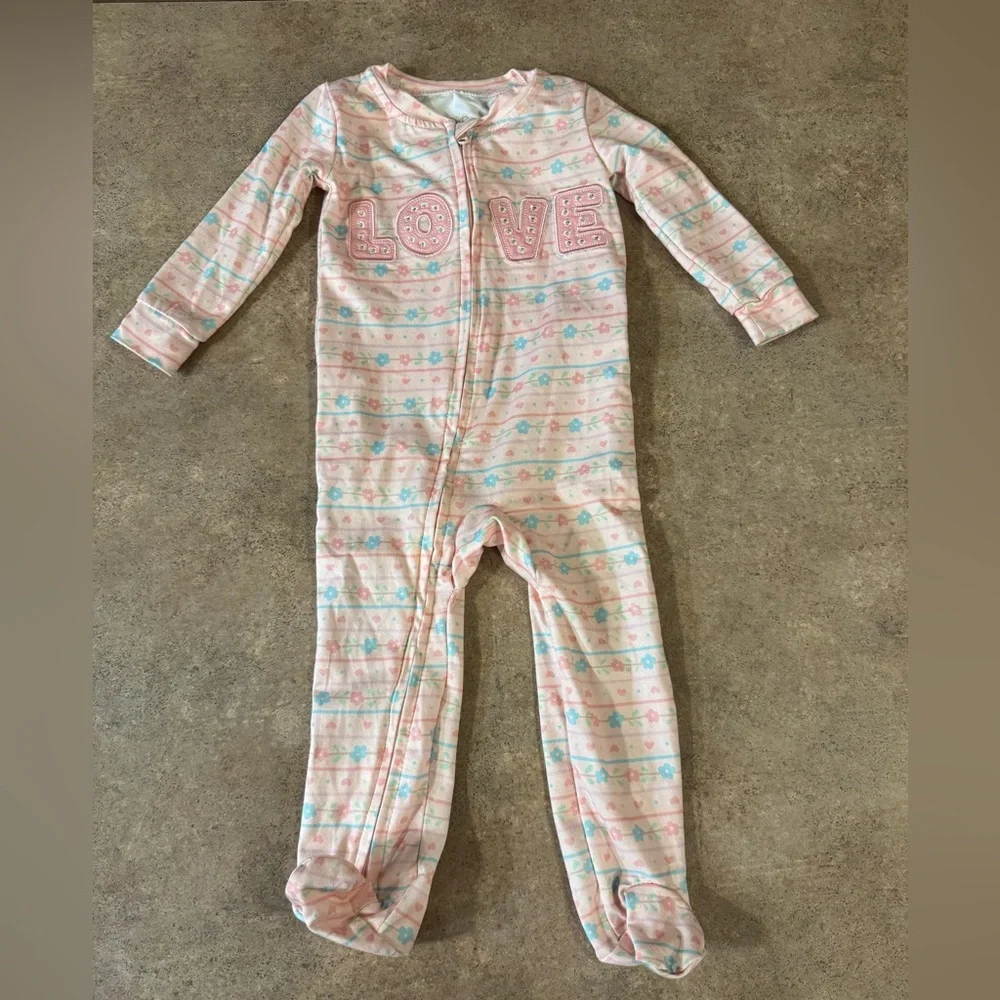 Baybe Bee - Pink Striped  Love Kids One Piece, Size 12M